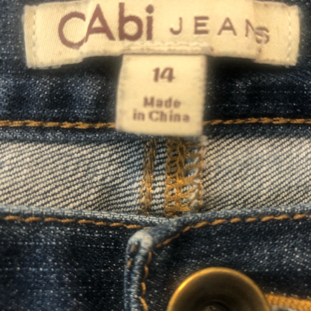 Cabi mid-rise, straight leg jeans.